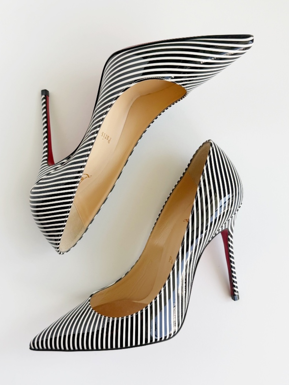 Christian Louboutin Décolleté 554 100 Patent Stripes Pumps EU 36 Black White - Picture 5 of 12